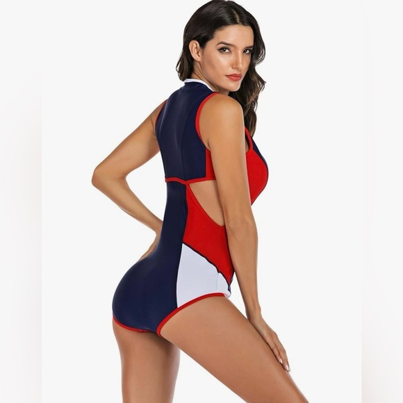 LafyKoly Red/White/Blue Side Cut Out Monokini Size XL (US 10-12) - Picture 3 of 14